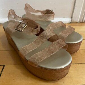 Pink Sparkle Jelly Platform Sandals